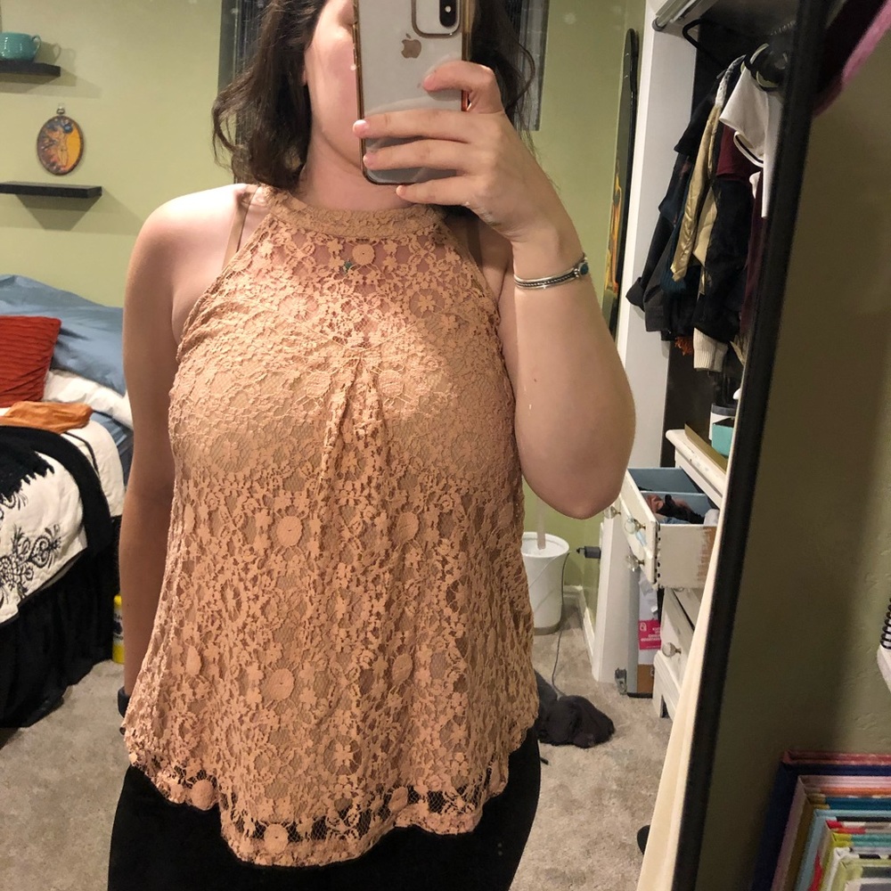 Pink lace halter top. Great condition.